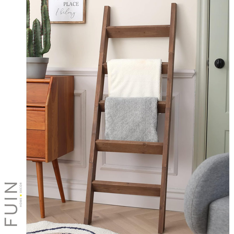 Échelle de couverture en bois massif avec échelons épais, support de rangement pour courtepointe rustique