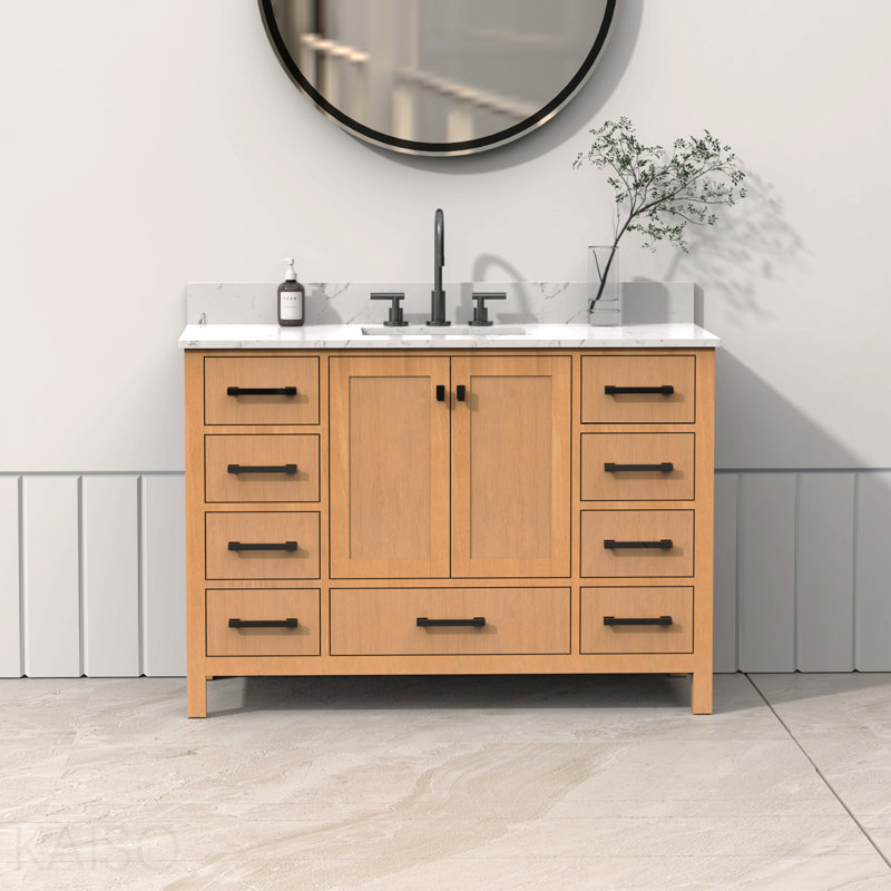 Meuble-lavabo sur pied 48 po, meuble-lavabo autoportant avec comptoir, armoire de rangement en bois massif chêne naturel