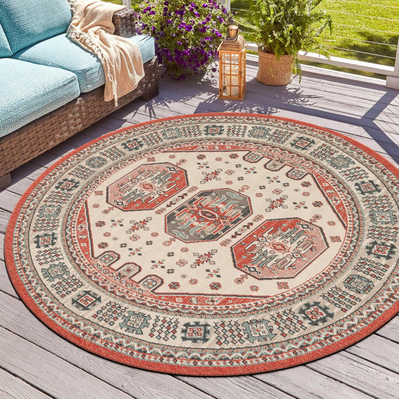 Indoor/Outdoor Traditional Area Rug, Round 3'1"