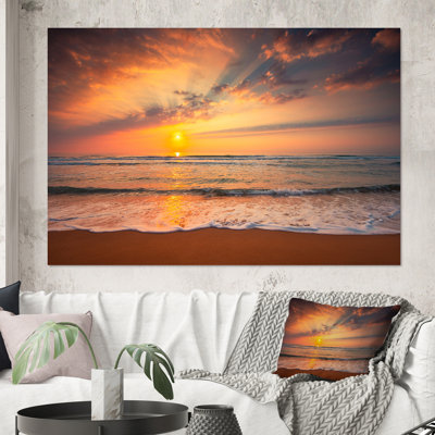 " Sunset Over Waves Breaking At The Shore "