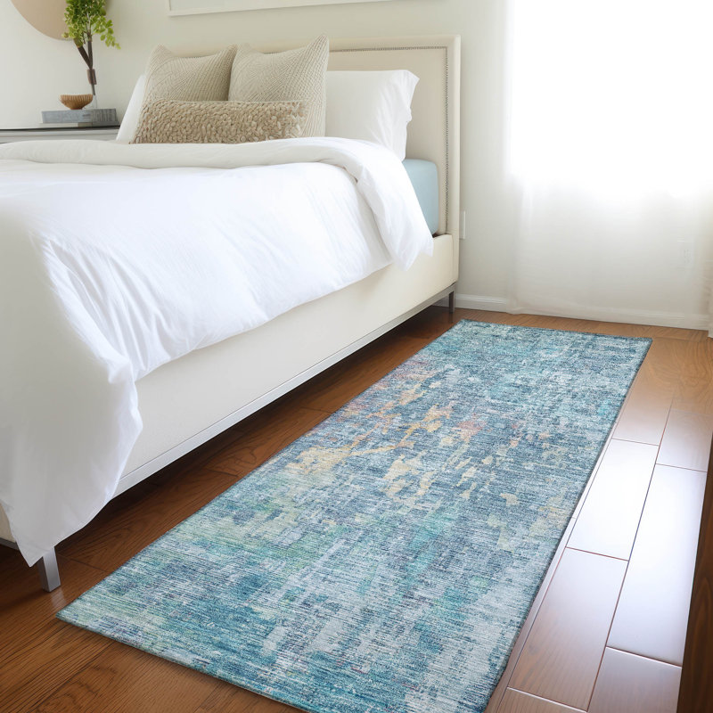 Machine Washable Indoor/Outdoor Claudian ACN1237 Blue Rug, Runner 2'3" x 7'6"