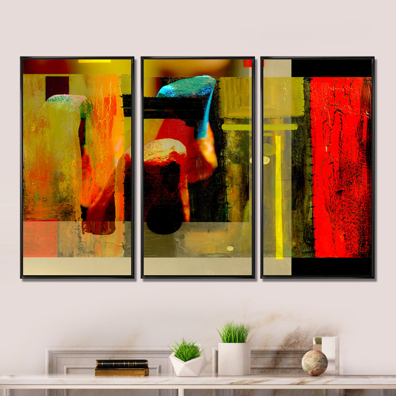 Ensemble de 3 reproductions cubiques sur toile cubique, H 28 po x l 36 po x P 1 po, Cadre noir