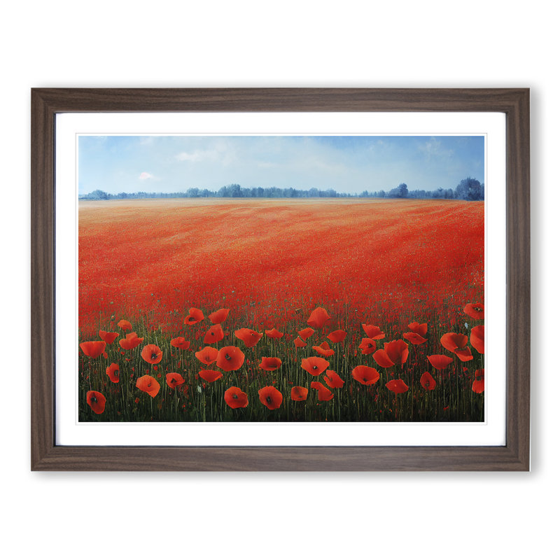 XH1022-8650X Superb Poppy Field Flowers - Single Picture Frame Painting, 25cm H x 34cm W x 2cm D, Walnut