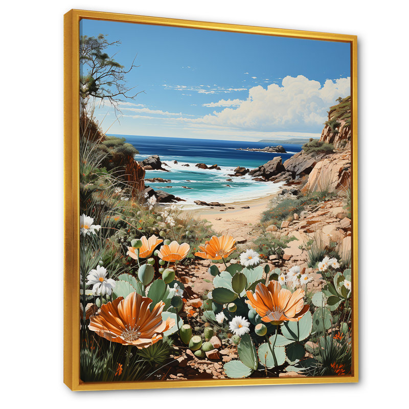 Cactus moderne, charme côtier sur toile, H 44 po x l 34 po x P 1,5 po, Cadre flottant doré