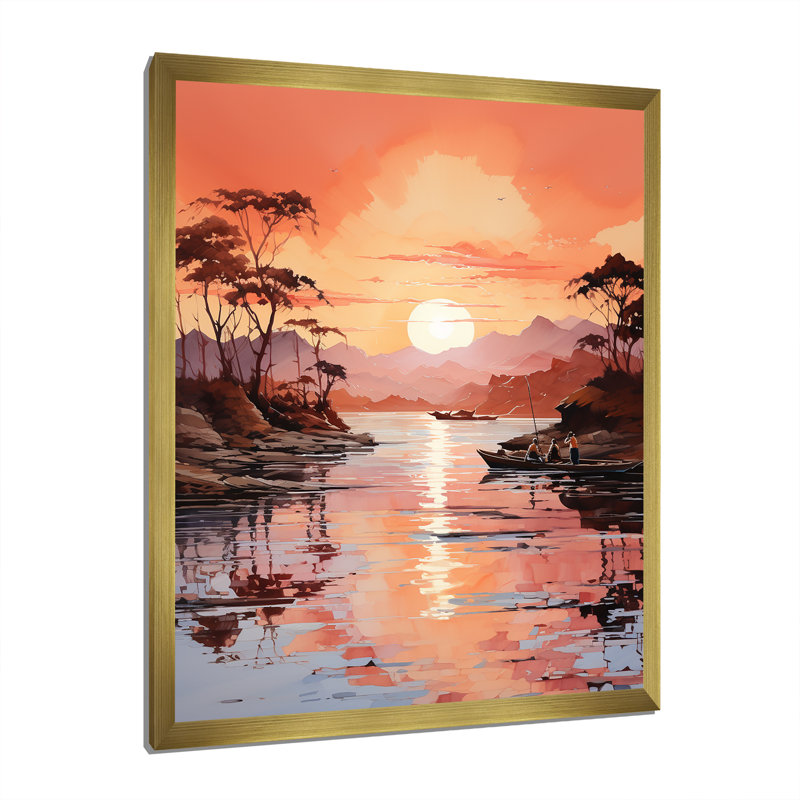 Golden Sunrise Silhouetted II - Nautical & Beach, reproduction d'art mural, H 20 po x l 12 po x P 1 po, Encadrement doré