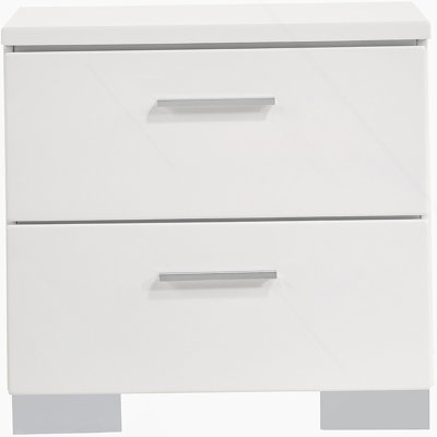 Table de chevet blanche 2 tiroirs ultrabrillante