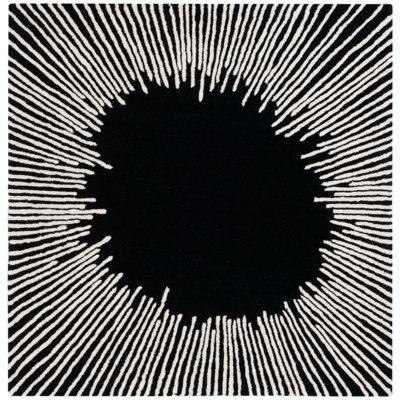 Tapis noir / ivoire en laine / coton touffeté à la main Jarie
