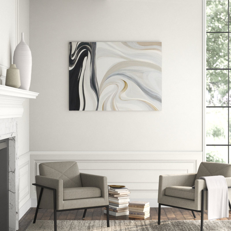 White Wave Print by Sara Brown, Glass Coat, 40" H x 54" W x 1.5" D