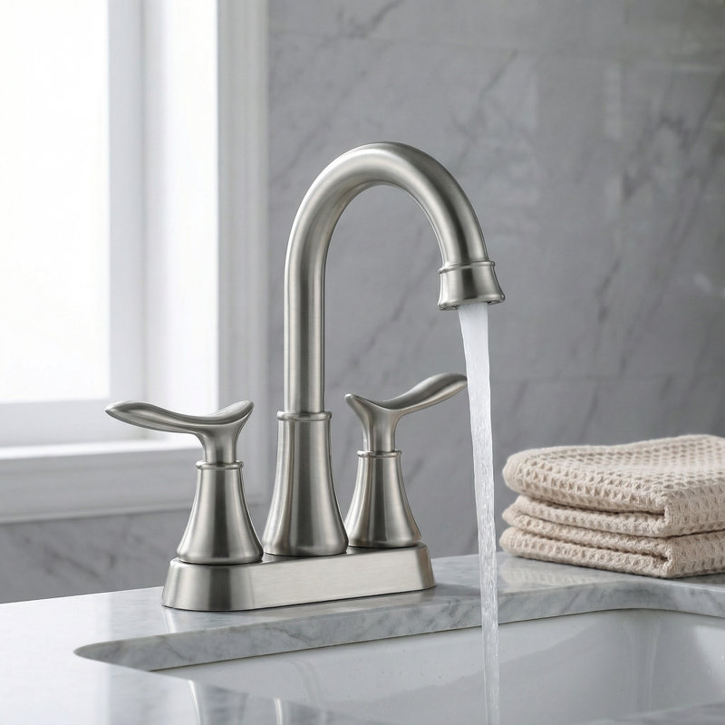 4-Inch Bathroom Faucet with 2-Handle with Pop-up Drain and Supply Hoses, Brushed Nickel