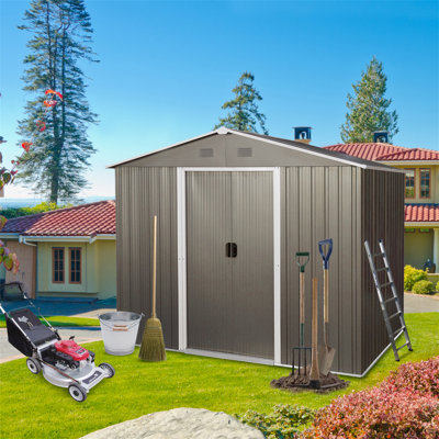8Ft X 6Ft Outdoor Metal Storage Shed With Metal Foundation