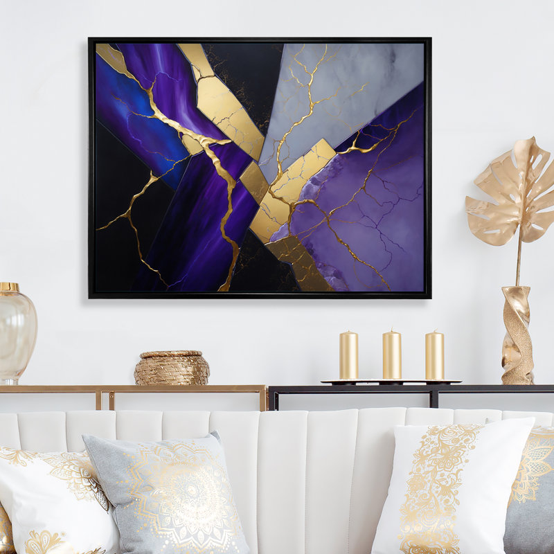 «Abstract Geode Mauve II», reproduction sur toile, L 32 po x H 24 po, Cadre flottant noir