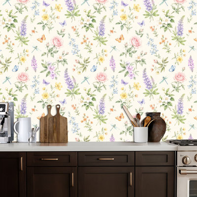 Peler et coller le papier peint délicats papillons floraux aux tons d'aquarelle doux Papier de contact amovible auto-adhésif mural pour armoires de cuisine de chambre à coucher 24 po x 118 po