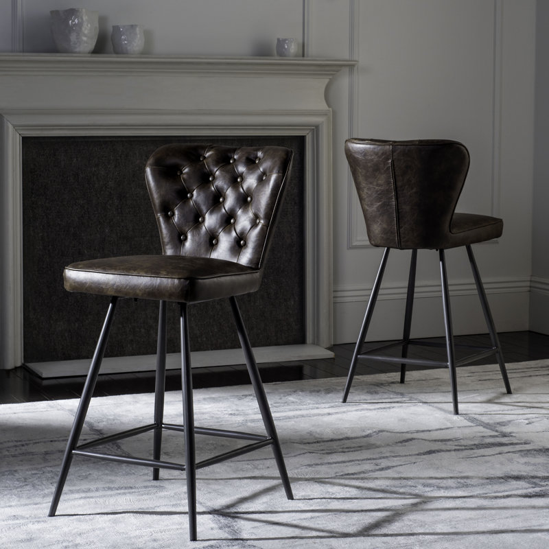 Rickman Upholstered Counter Stool with Metal Frame, Brown, Counter Stool (25.98" Seat Height)