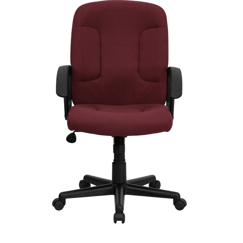 Mid-Back Fabric Executive Swivel Office Chair with Nylon Arms, Burgundy
