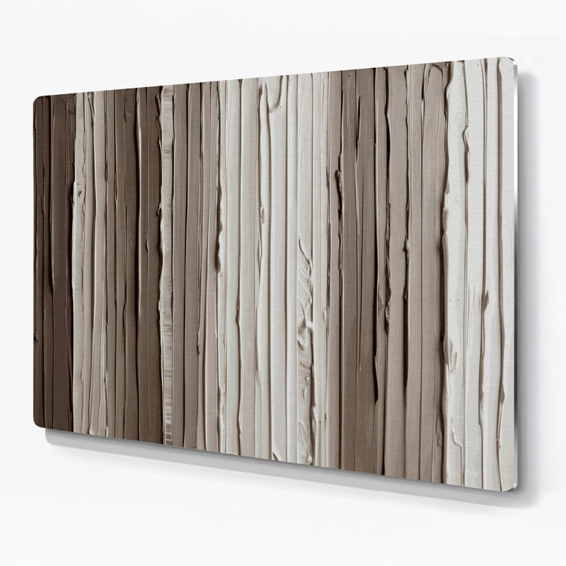 Art mural horizontal en taupe rayé blanc et métal gris, H 11 po x l 14 po