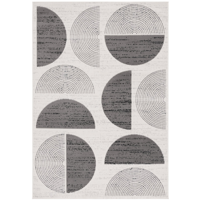 Tuy Temple Bcf/Jute/Latex/Overlock Geometric Rug in Ivory/Grey, Square 6'7"