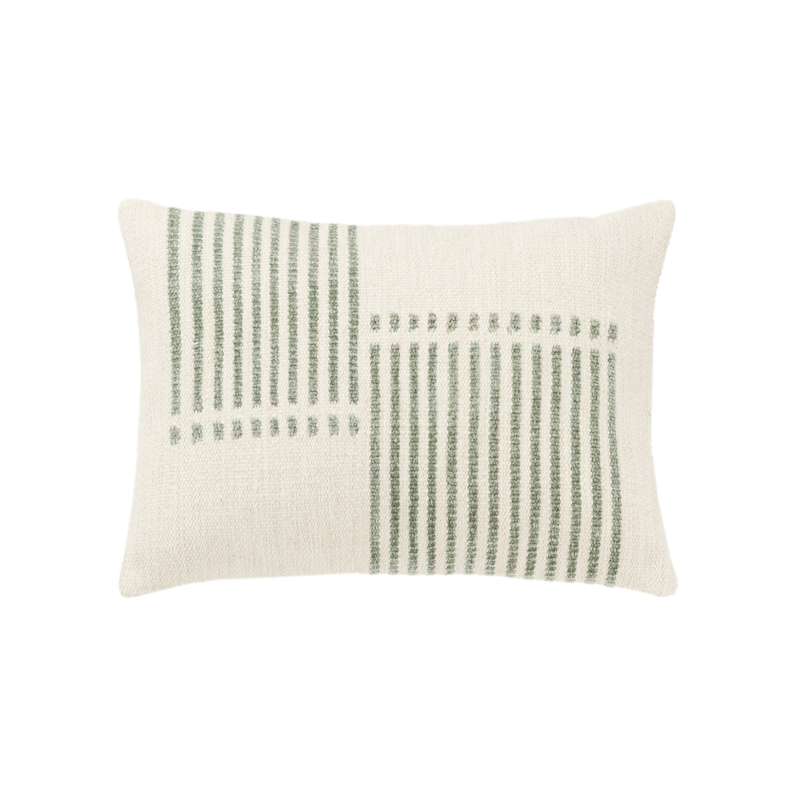 Carlus Striped Cotton Lumbar Throw Pillow, Natural/Green
