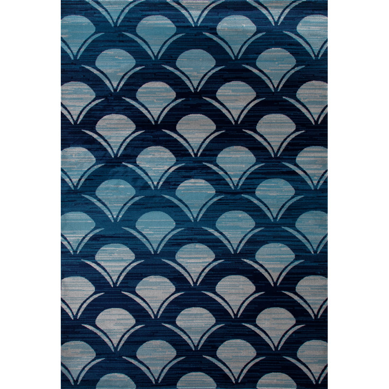 Ceasar Geometric Navy Indoor/Outdoor Rug, 6'7 x 9'2