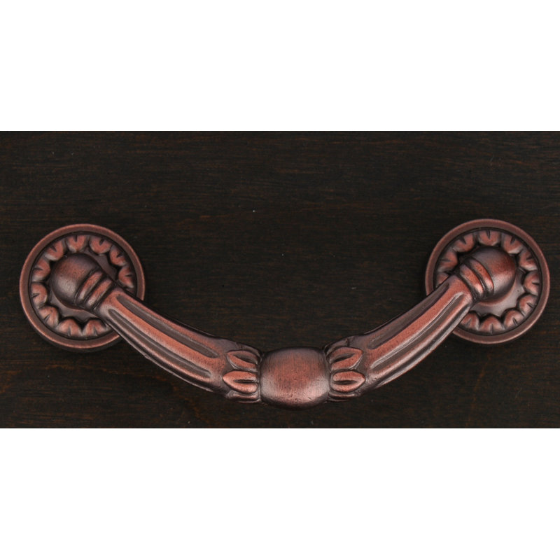 Poignée tombante ornée 3 "avec base pétale CP Series, Distressed Copper