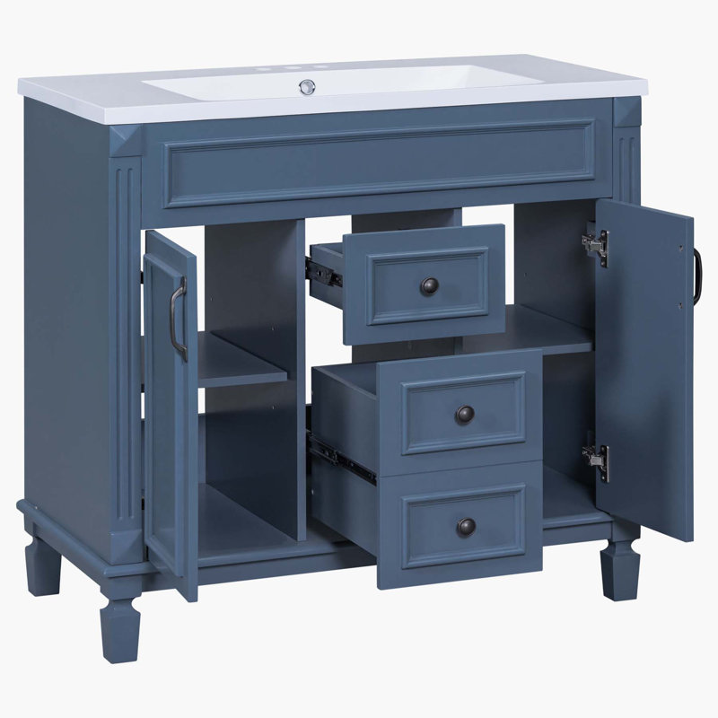 35.9'' Single Bathroom Vanity with Ceramic Top, Blue