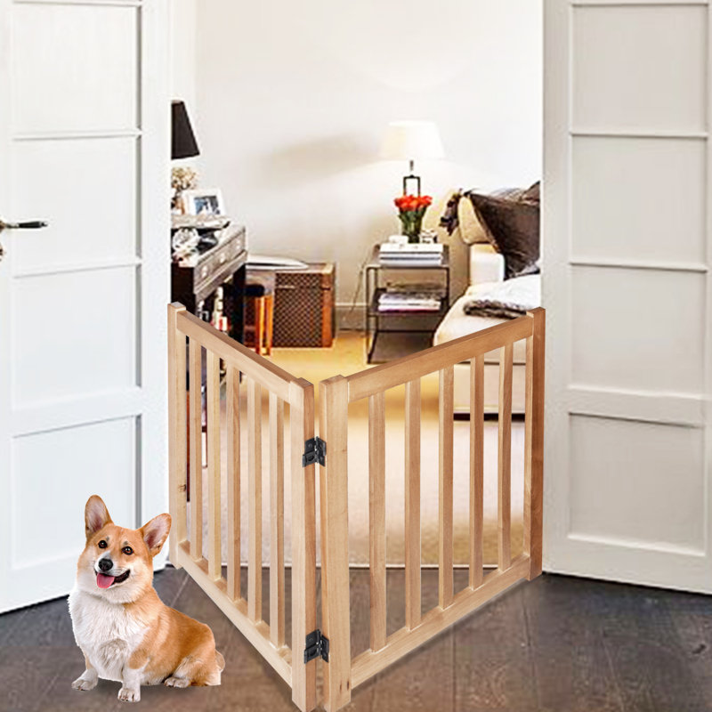 Solid Wood Freestanding Foldable Pet Gate for Dogs,2 Panels for Doorways,Stairs and small spaces, Brown, 40" W