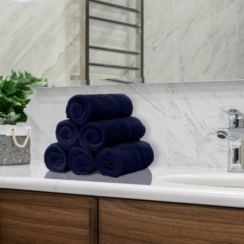 Débarbouillette 100% coton Dobby Border, Bleu marine