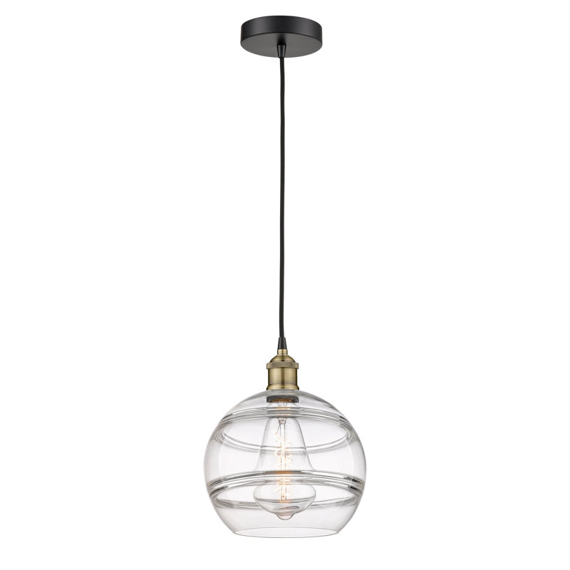 Luminaire suspendu 1 lumière Edison Bienes-616-G556, Laiton antique noir, Transparent, H 11,63 po x l 10 po x P 10 po