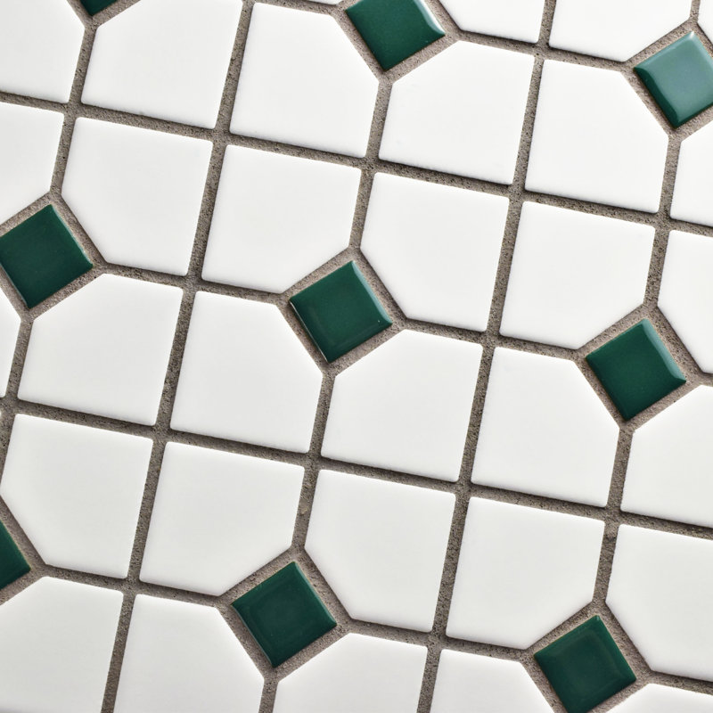 Oxford 11" x 11" Porcelain Honeycomb Mosaic Wall & Floor Tile, White/Green