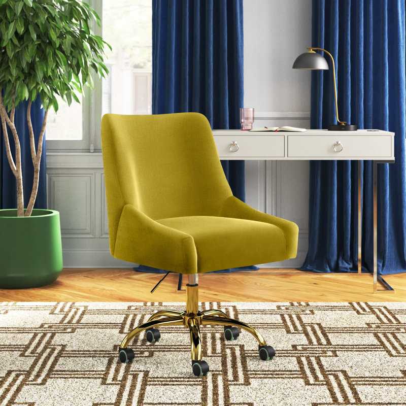Chaise de travail Westlyn avec velours et double roue, Jaune, Polyester/Mélange de polyester