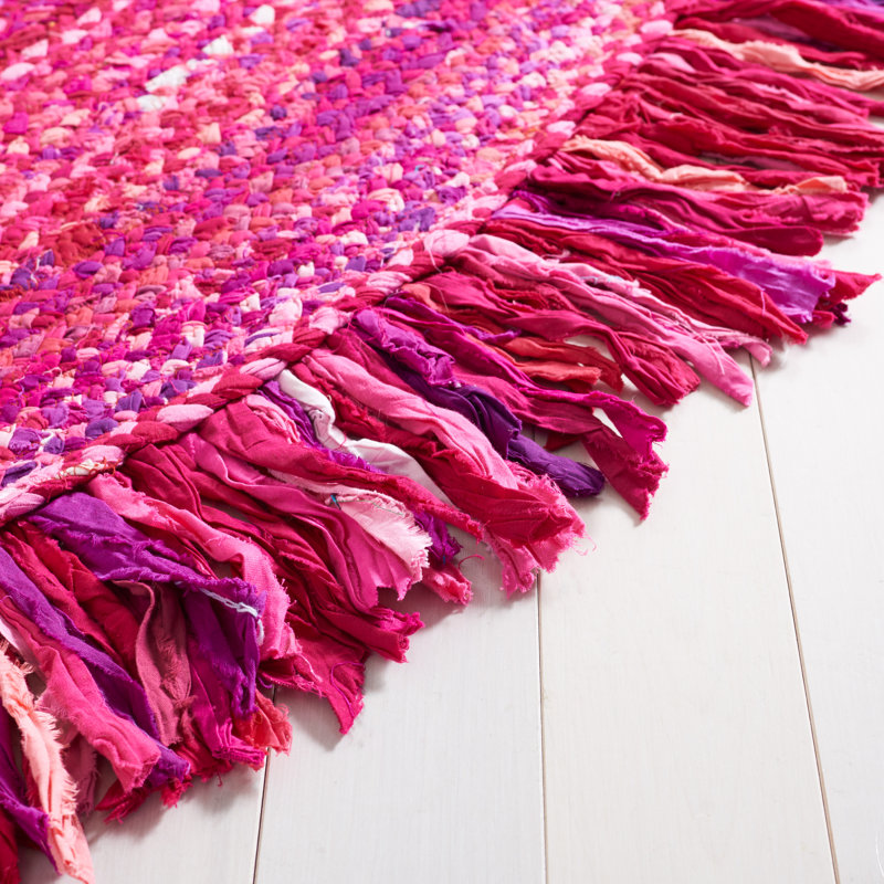 Handmade Pink/Fuchsia Braided Cotton Oval Rug 6' x 9'