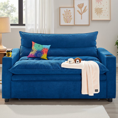 3-in-1 Velvet Loveseat Couch Convertible Sleeper Sofa Bed with Adjustable Backrest, Pull-Out Bed & Chaise Lounge for Small Spaces