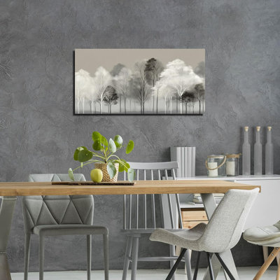 Black And White Tree Wall Art For Living Room Large Landscape Modern Artwork Grey Forest Picture For Bedroom Home Office Ready To Hang 20X40 Inch