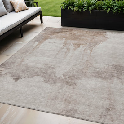 Tapis extérieur lavable abstrait taupe et ivoire 5 pi x 8 pi