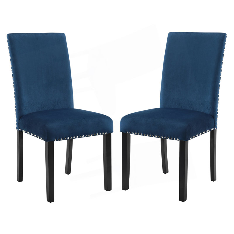 Ensemble de 2 chaises contemporaines avec garniture cloutée et chaise d'appoint, Bleu