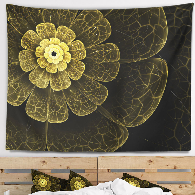 Tapisserie de fleur de tissu métallique jaune clair abstrait, H 78 po x l 92 po