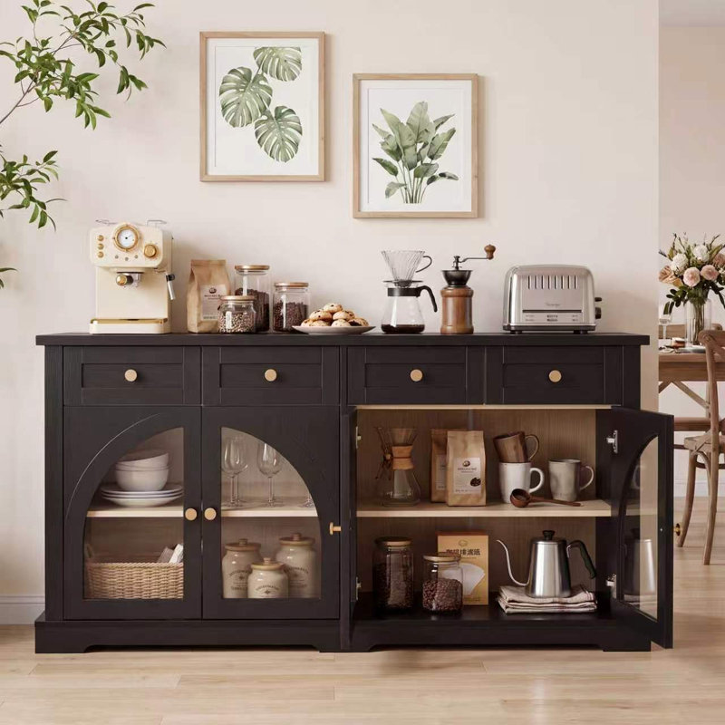 59.8 " W Iron and Glass Sideboard, Black