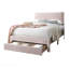 Cadre de lit double 1 pièce de style contemporain avec tiroir de rangement en velours côtelé rose clair