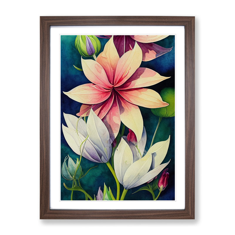 Beautiful Watercolour Flowers No.6 - Print, 36cm H x 27cm W x 2cm D, Walnut Framed, White