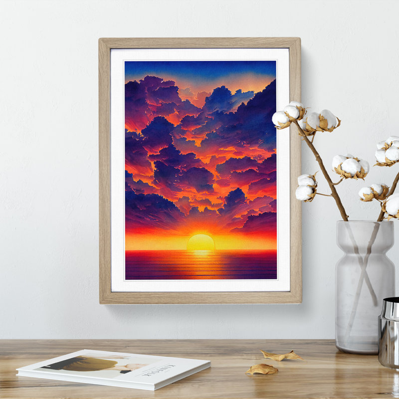Delightful Ocean Sunset 1 Piece Single Picture Frame Wall Art, 64cm H x 46cm W x 2cm D, Oak