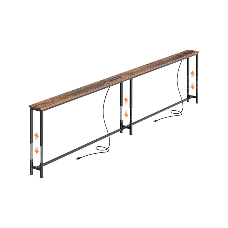 102.4 Inch Sofa Table with Power Outlets, 23.9’’-34.4’’ Height Adjustable Range