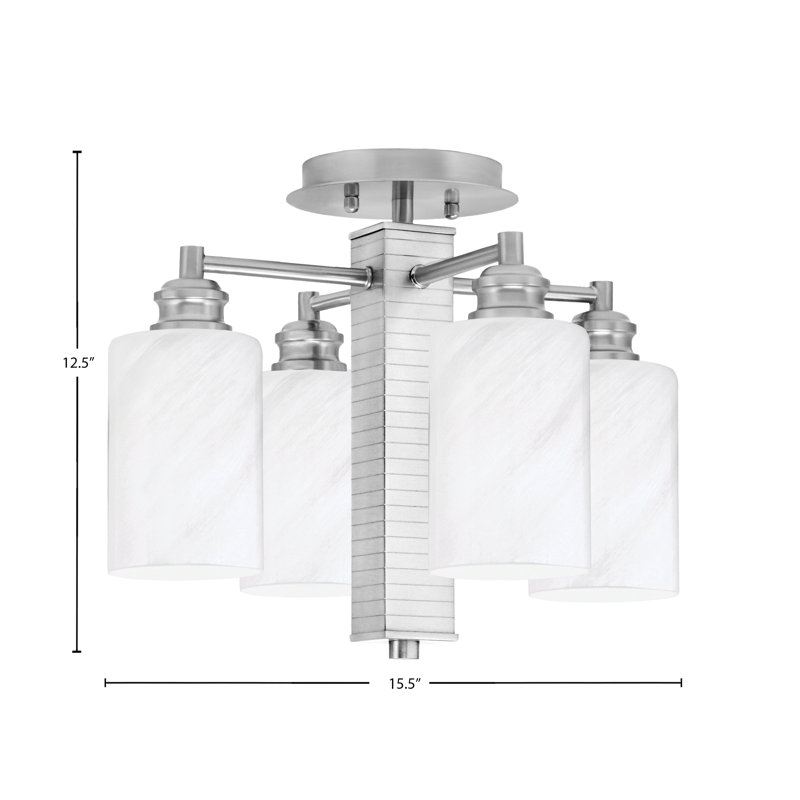 Edge 4 Light Semi-Flush Shown With 4" White Marble Glass, Brushed Nickel