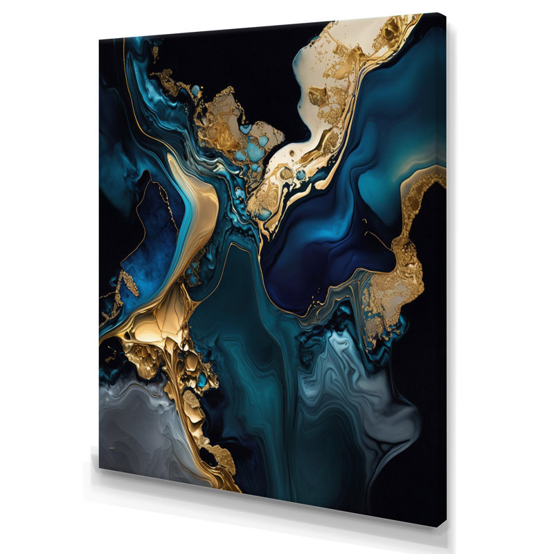 «Abstract Geode Marble Blue IV», art abstrait sur toile marbrée, L 24 po x H 32 po, Toile tendue