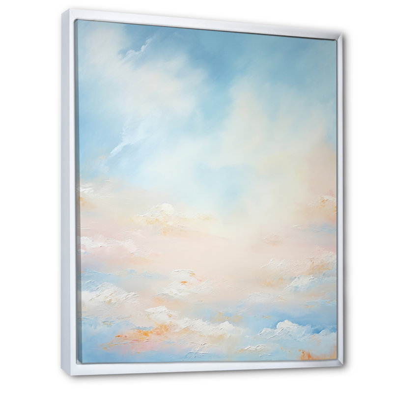 «Blue Clouds Scenery Minimalisme», reproduction sur toile, H 32 po x l 16 po x P 1 po, Cadre flottant blanc