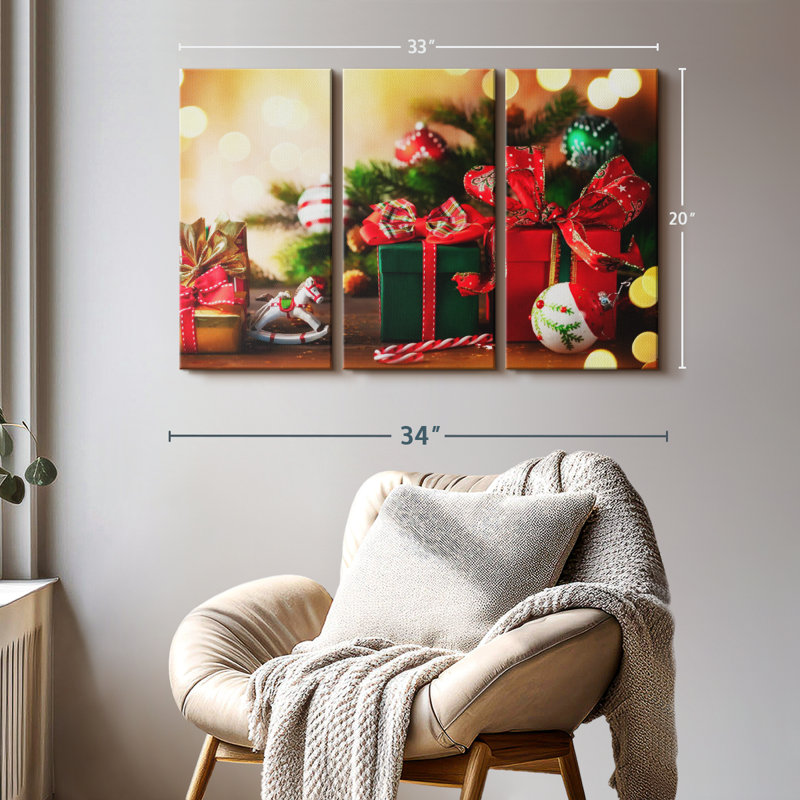 "Cadeaux de Noël" sur, H 20 po x l 33 po x P 1,25 po
