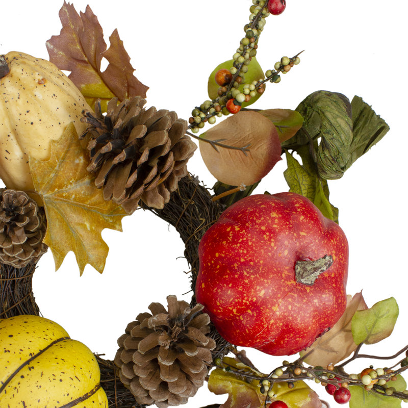 Artificial Pine Cone and Gourd Fall Harvest Wreath, 13-inch