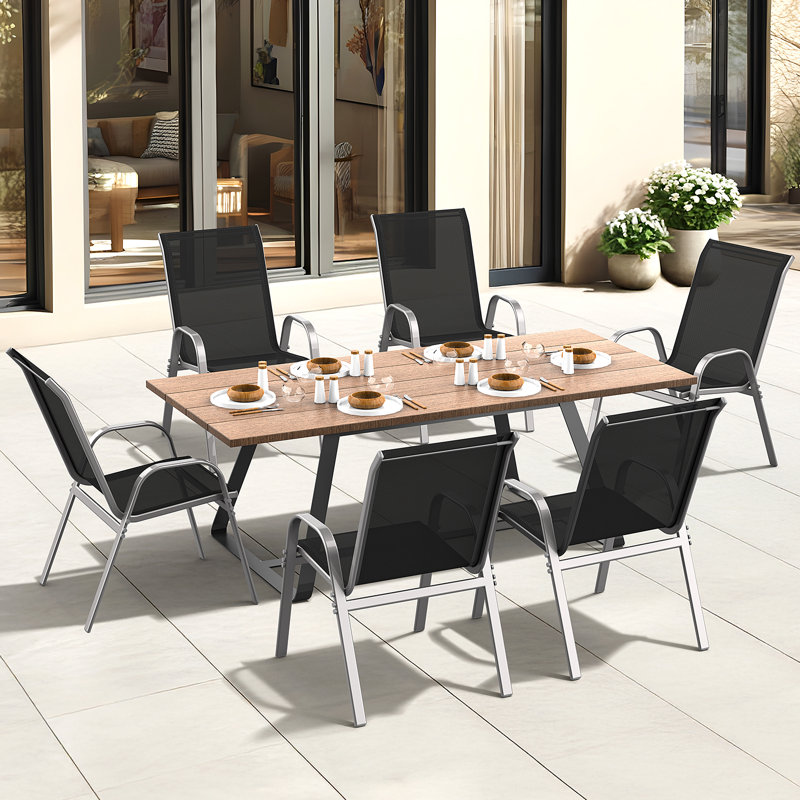 Ensemble de 6 chaises de patio empilables Wittig, Noir, Argent argent