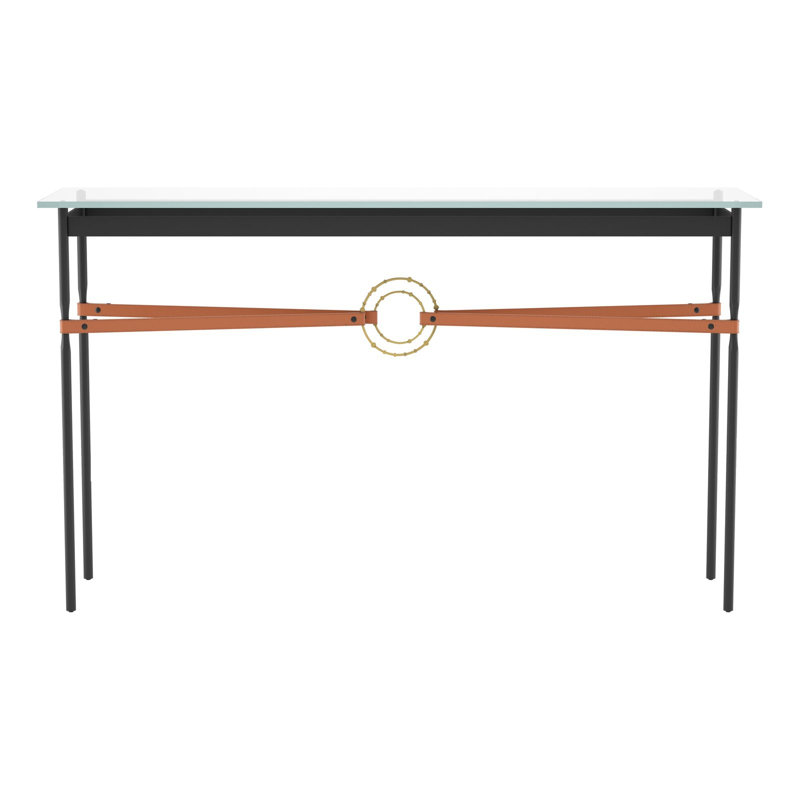 Console Equus, Noir, Laiton moderne, Cuir noir