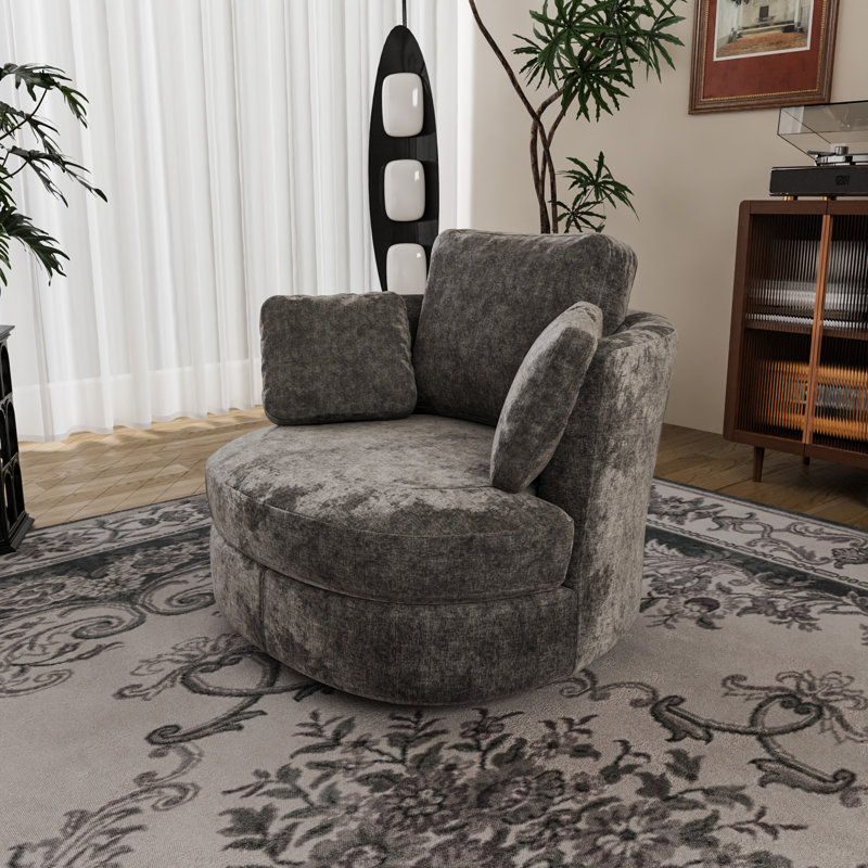 Fauteuil demi-tonneau pivotant en polyester 41,8 po Chemaia, Gris chenille