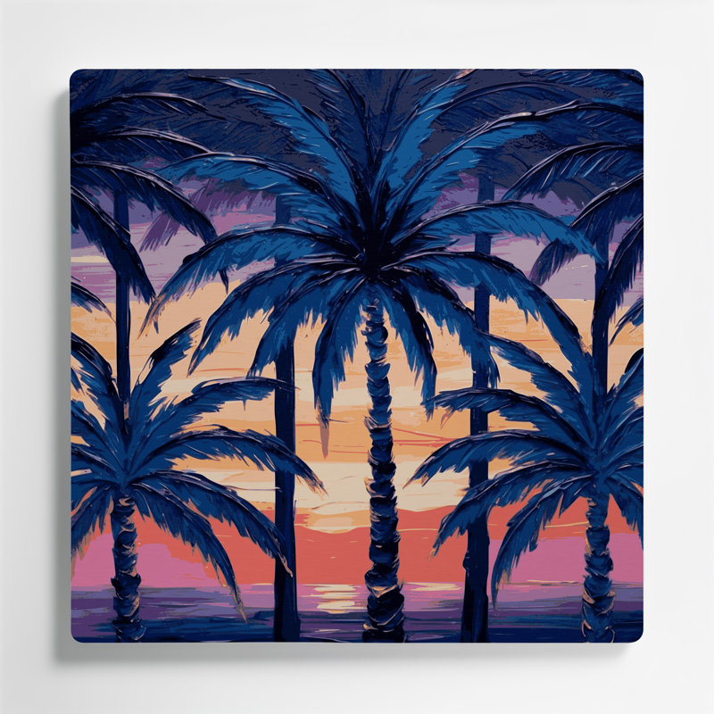 Palmier hawaïen, art mural bleu en métal, H 16 po x l 16 po