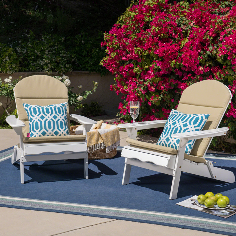 Chaise Adirondack pliante en bois massif Laffey, Blanc / kaki